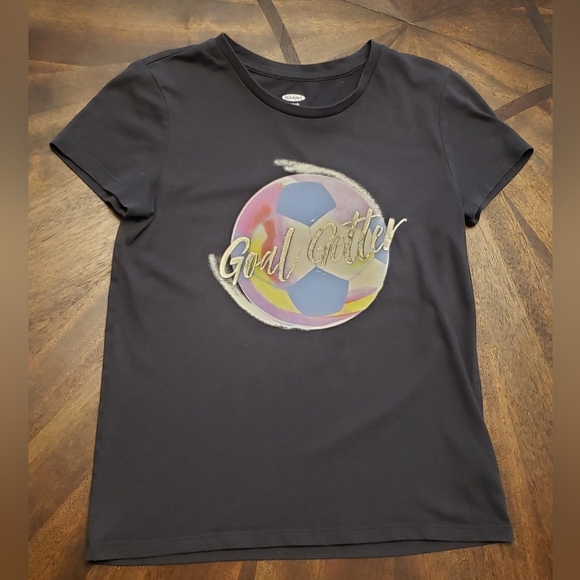 Old Navy Girls Soccer Graphic Tee "Goal Getter" Size L (10-12) Grey - Picture 2 of 11